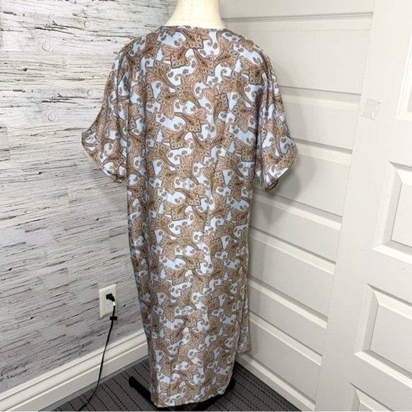 Mango Suit Blue Satin Shift Dress Paisley Print Short Sleeve Relax Pullover Sz 4 - Picture 6 of 14